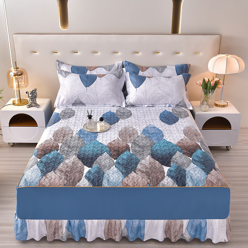 Lyocell Cotton Reactive Printed Quilted Bed Skirt - Calm Cloud Bedding